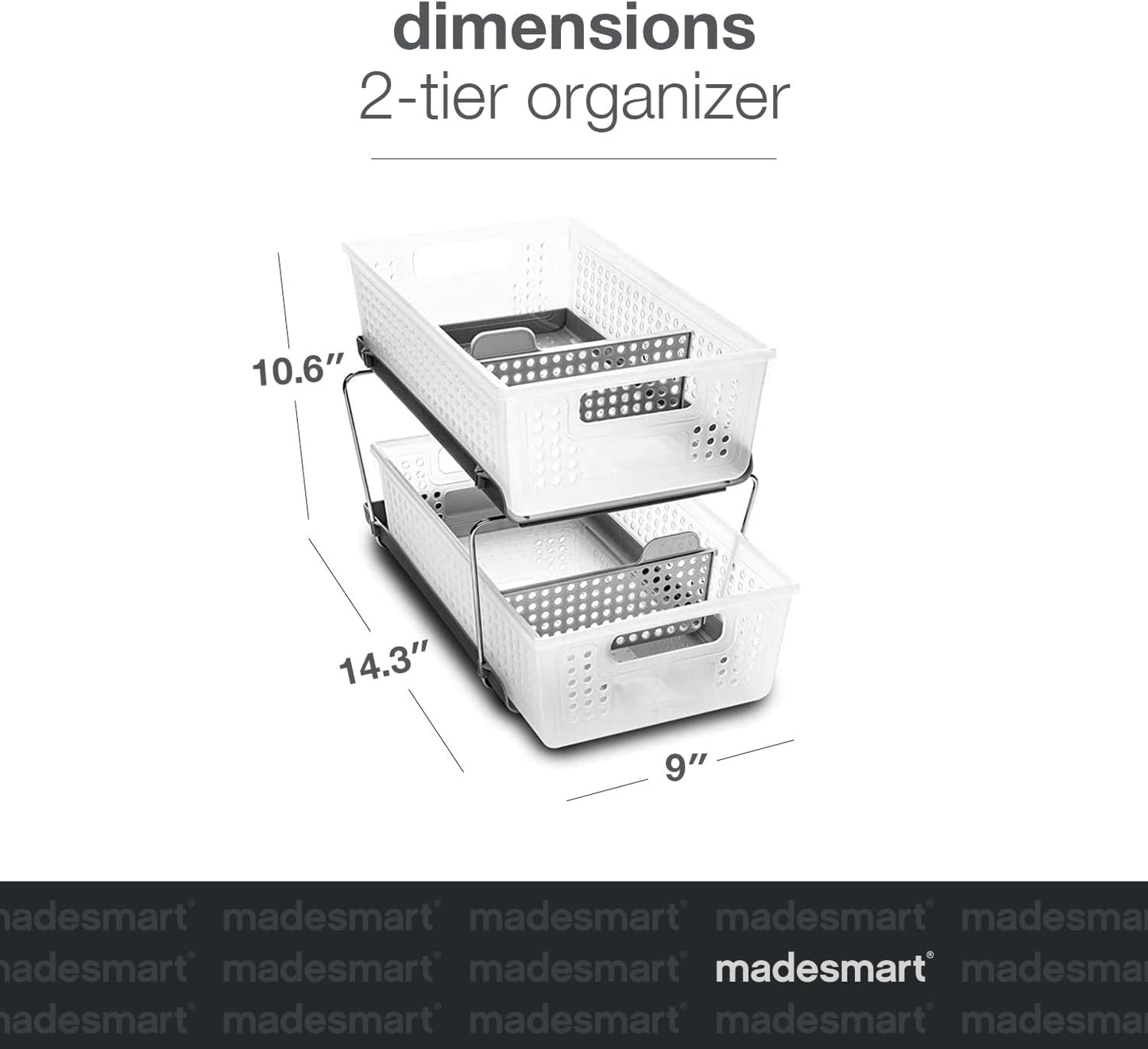 Premium 2 Tier Organizer, Under Cabinet Storage with Pull Out Sliding Drawers