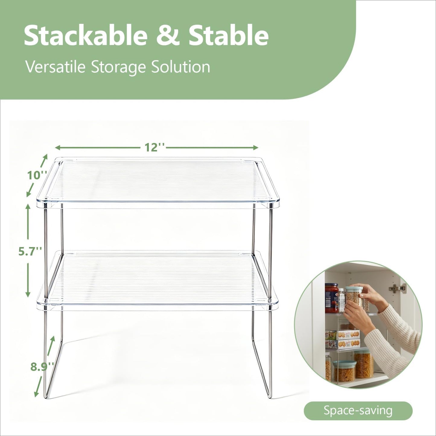 Pantry Organizer, Cabinet Storage Shelf Rack, Stackable Kitchen Cabinet