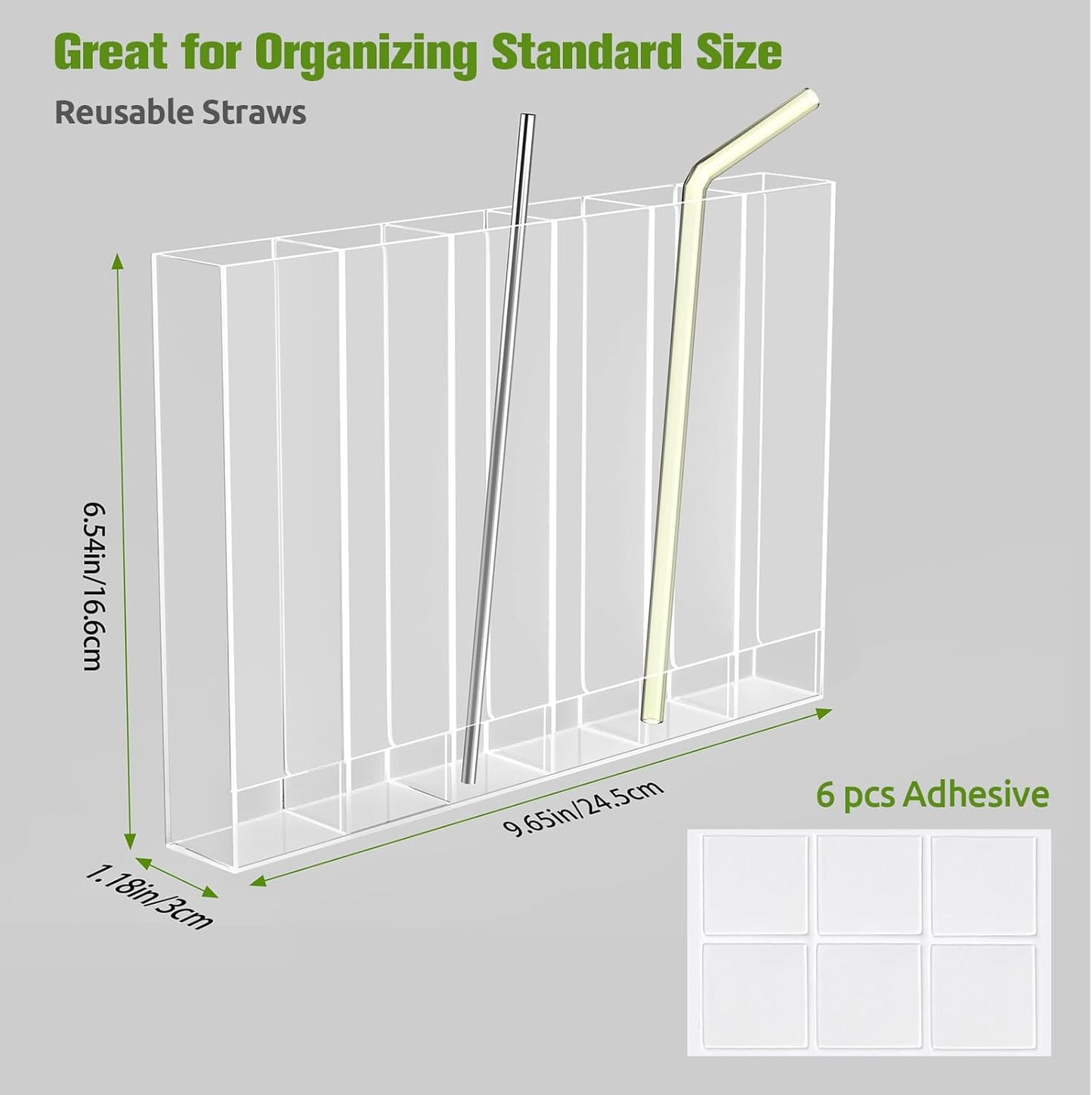 9.6” Large Acrylic Straw Holder for Cabinet Door - 6 compartments, easy to clean