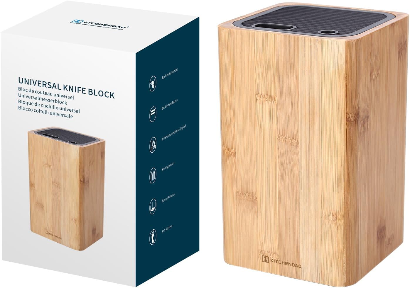 Deluxe Universal Knife Block with Slots for Scissors and Sharpening Rod