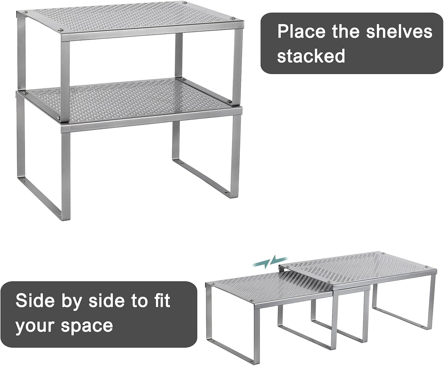 Kitchen Shelf Organizer for Counter Cupboard Pantry, Set of 2 Cabinet Shelf Organizer Spice Rack