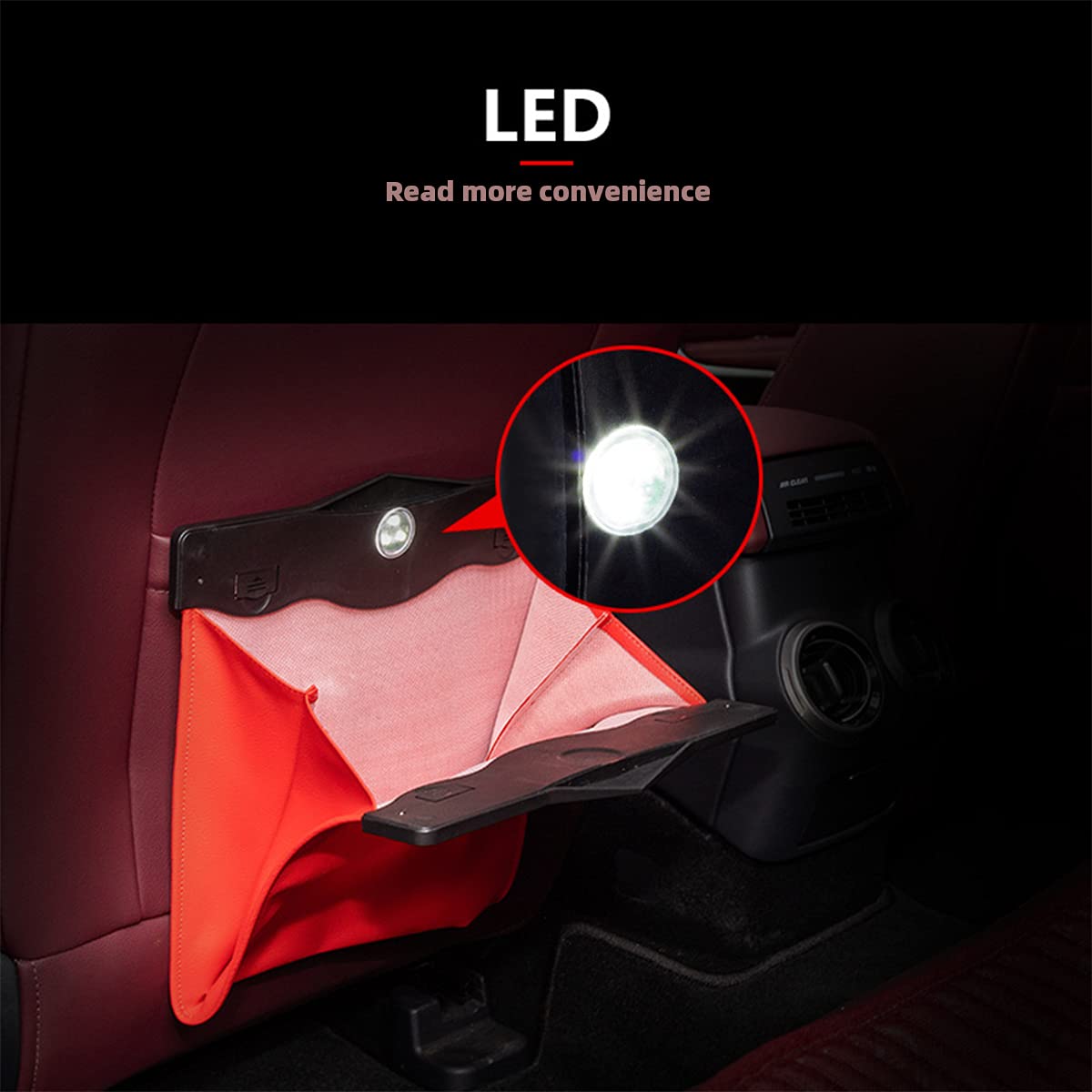 Car Leather Trash Bag Smart LED Waterproof Organizer Storage Garbage Can (Red)