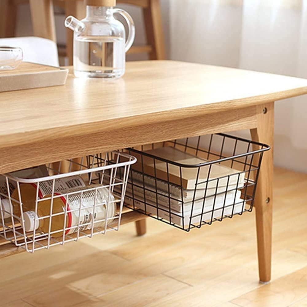 Wire Storage Baskets, Large Farmhouse Metal Freezer Basket Storage Organizer Bins with Handles for Kitchen Cabinets, Pantry, Closets, Bedrooms, Bathrooms, Set of 6, White