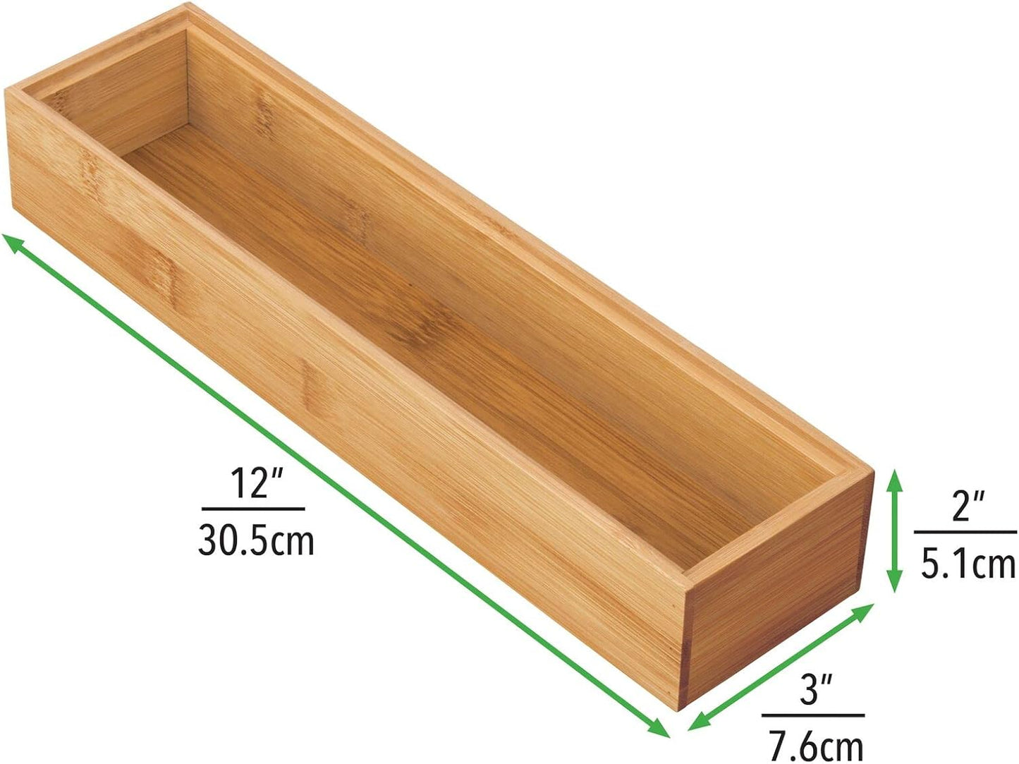 Drawer Organiser – Rectangular Bamboo Kitchen Drawer Divider – Stackable Drawer Separator for Cutlery and Kitchen Utensils – Set of 4 – Natural