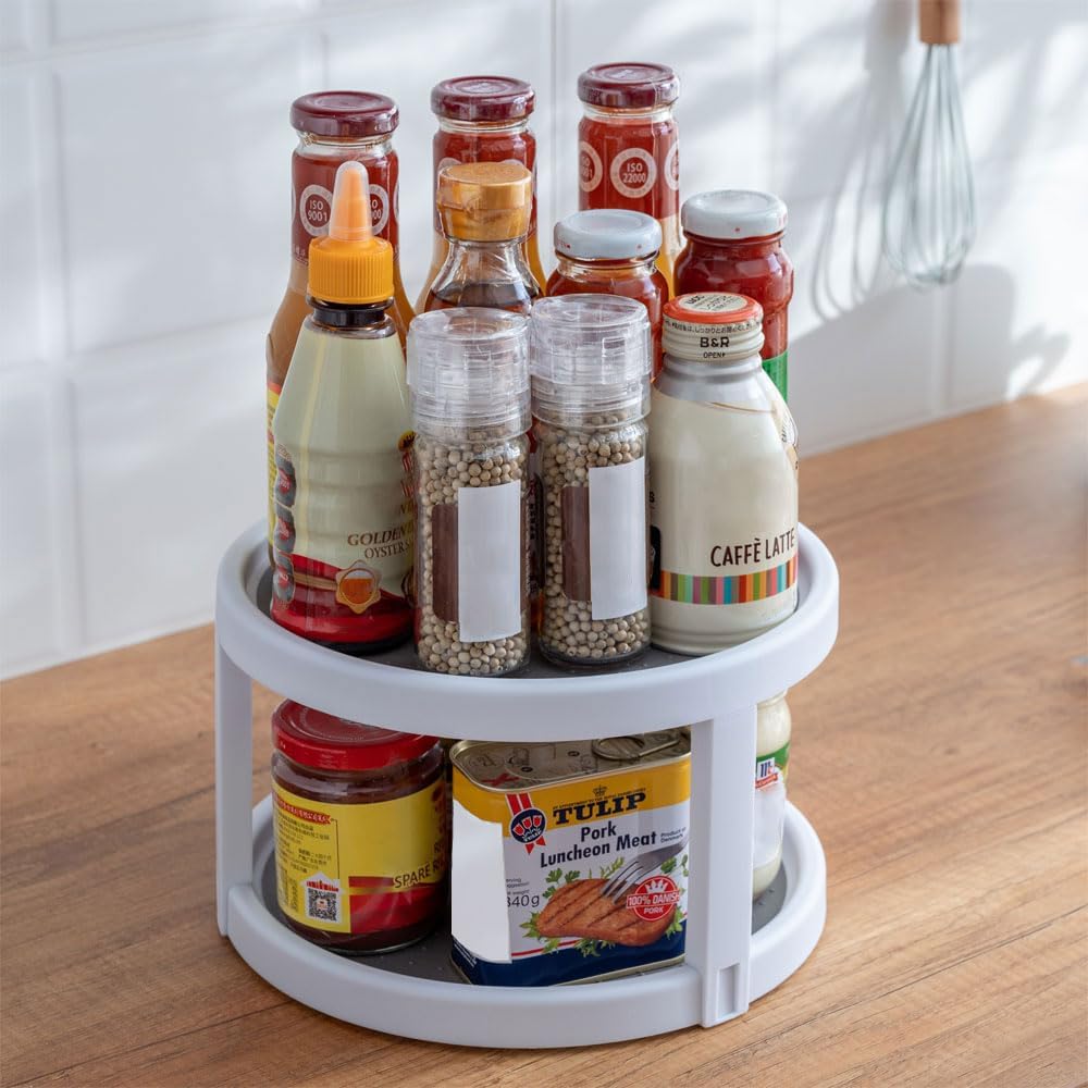 2 Tier Non Skid Spice Rack Turntable, 10 Inch Spinning Organizer, Non Skid Lazy Susan Turntable