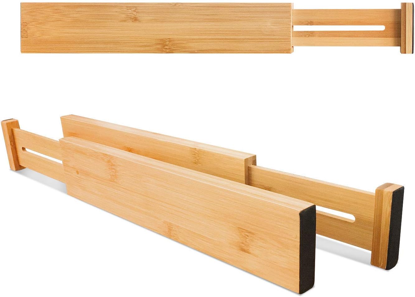 Adjustable Bamboo Drawer Dividers, Expandable Drawer Organizer for Kitchen, Bedroom, Bathroom