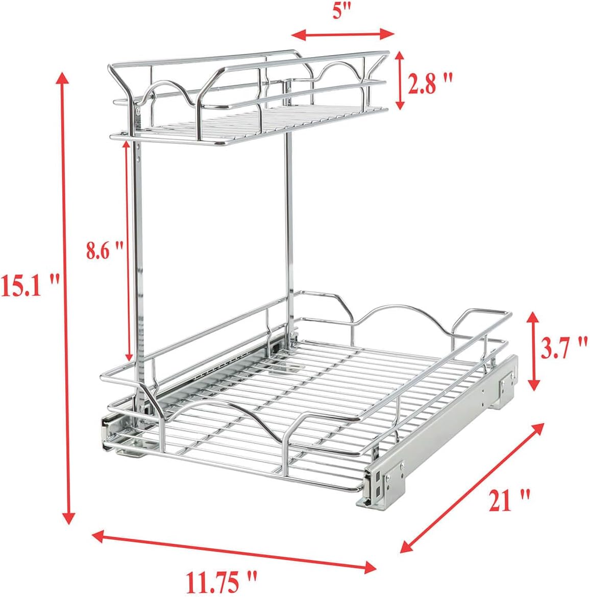 Under Sink Cabinet Organizer Two Tier Pull Out Shelf (11.75W x21D)