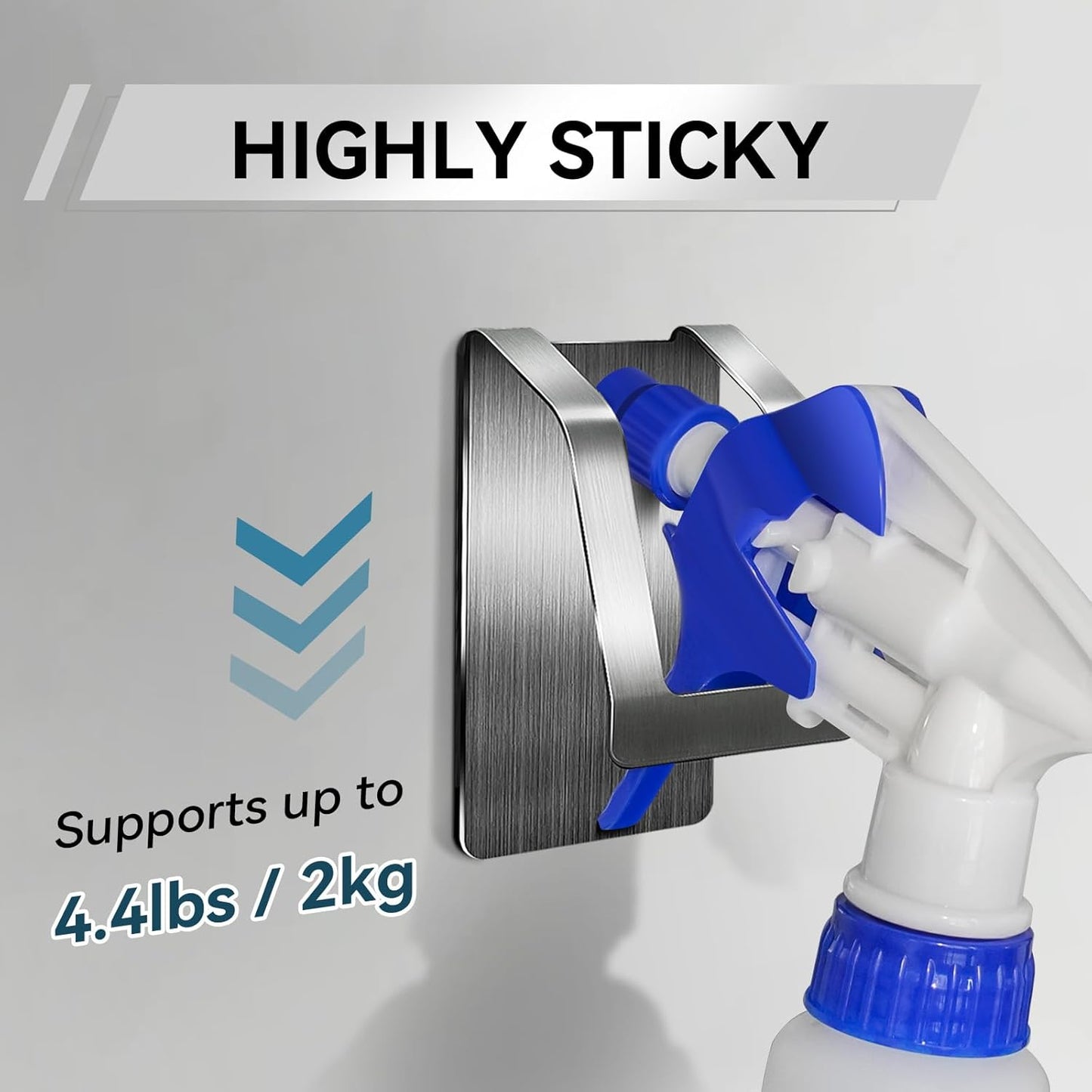 Spray Bottle Hanger, Adhesive Spray Bottle Hook Stainless Steel Spray Bottle Holder Wall Mount Non Drilling for Cabinet, Kitchen or Under Sink (4pcs)