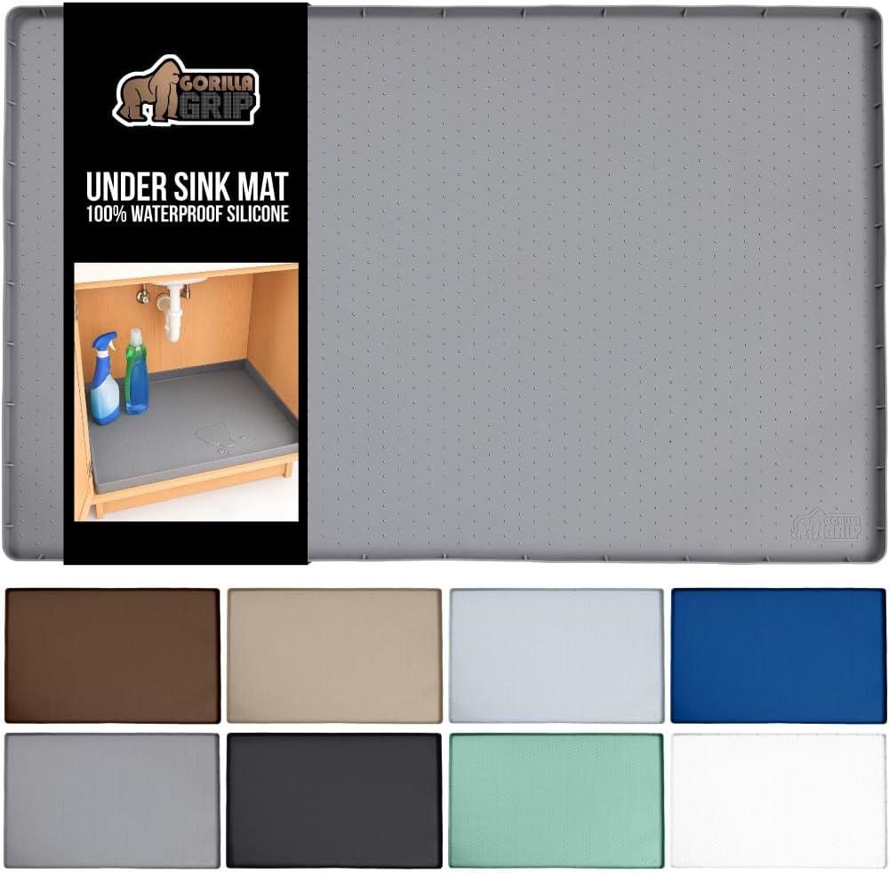 Waterproof Silicone Under Sink Mat with Raised Lip for Kitchen and Bathroom, 34 x 22 in