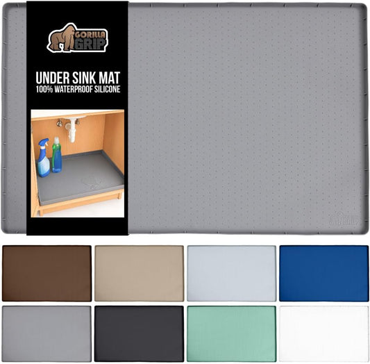 Waterproof Silicone Under Sink Mat with Raised Lip for Kitchen and Bathroom, 34 x 22 in