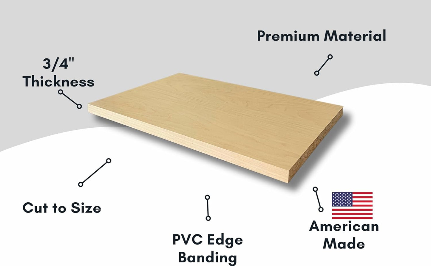 Maple Color Melamine Cabinet Replacement Shelves - 3/4'' Thick - Cabinet Shelf Custom Size Shelf