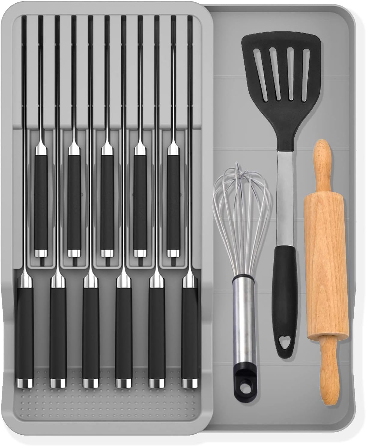 Expandable Drawer Knife Insert Organizer - Plastic Knife Storage Tray for Kitchen Drawers