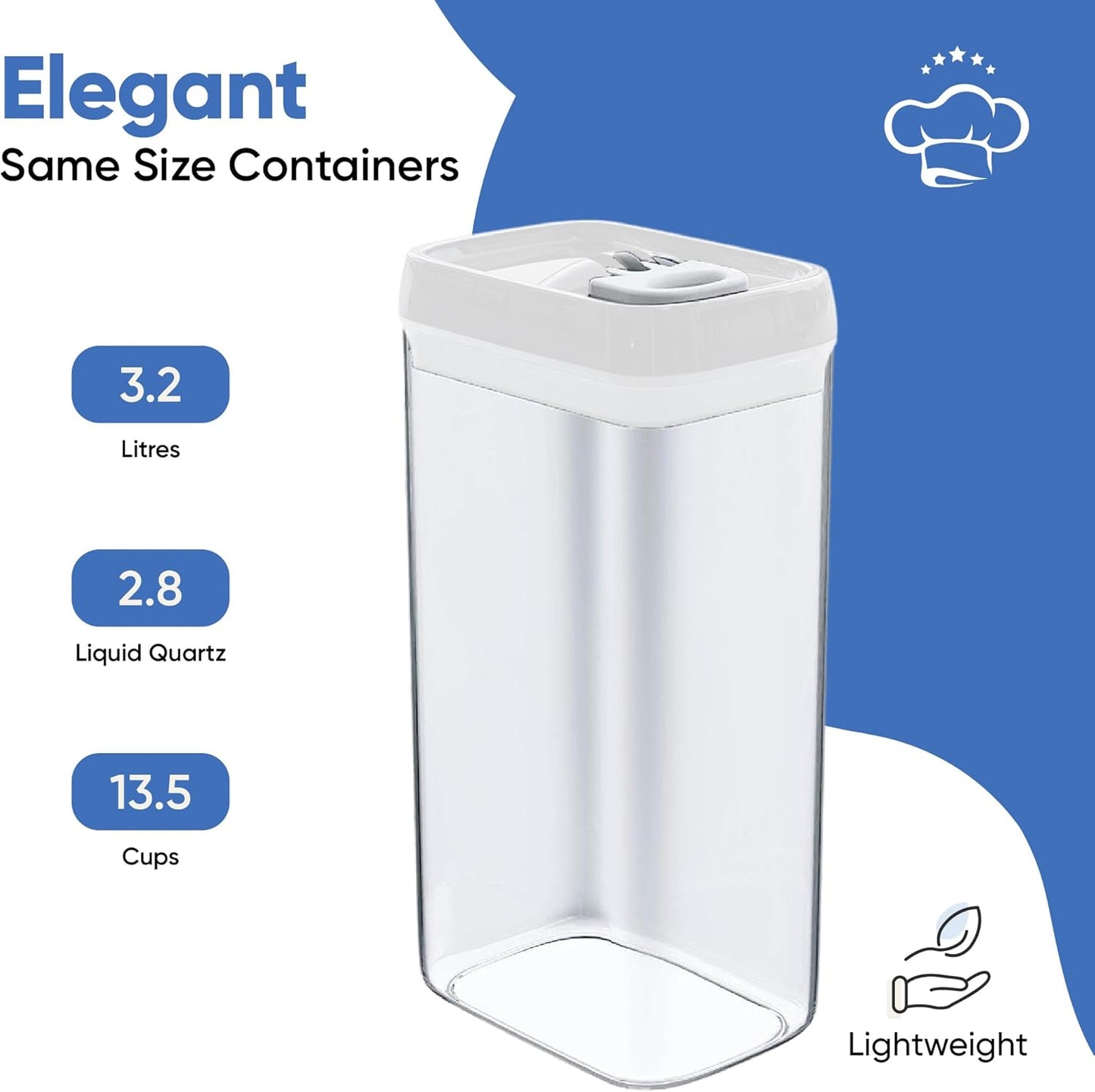 Large Airtight Food Storage Containers with White Lids, Set of 4, 3.2L, 109Oz