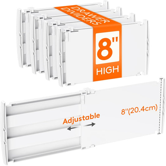 8" Tall 4 Pack Drawer Dividers, 35-56.5cm/13.8-22.2" Expandable Drawer Divider for Clothes