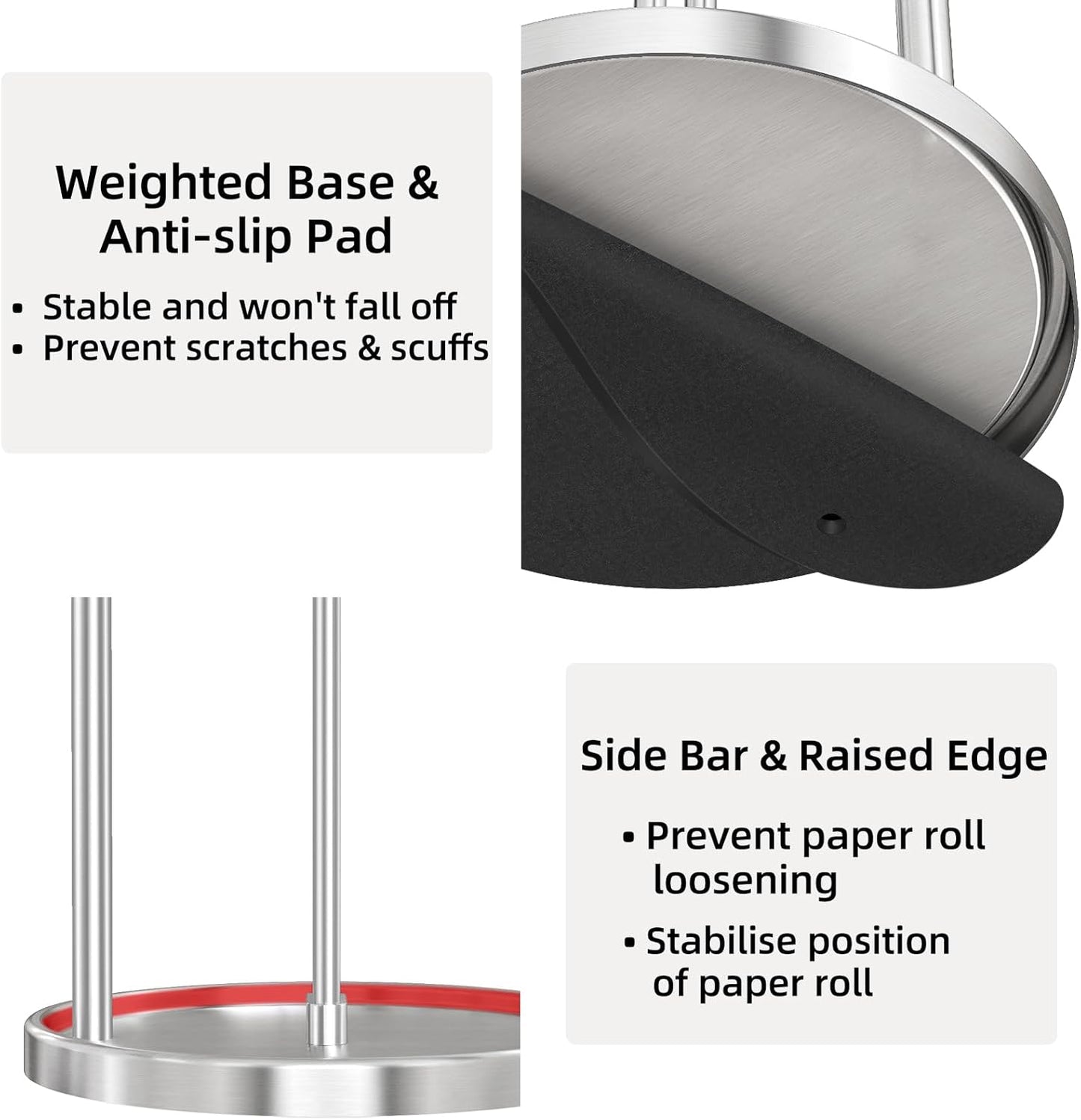 Paper Towel Holder Countertop, Freestanding Paper Towel Roll Holder with Weighted Base