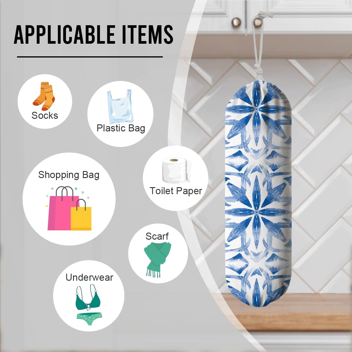 Navy Blue Plastic Bag Holder, Reusable Grocery Bags Holder
