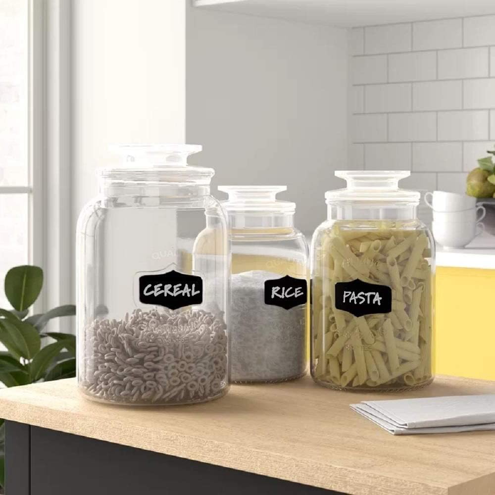 Glass Canister Set for Kitchen or Bathroom with Airtight Lid and Chalkboard Labels
