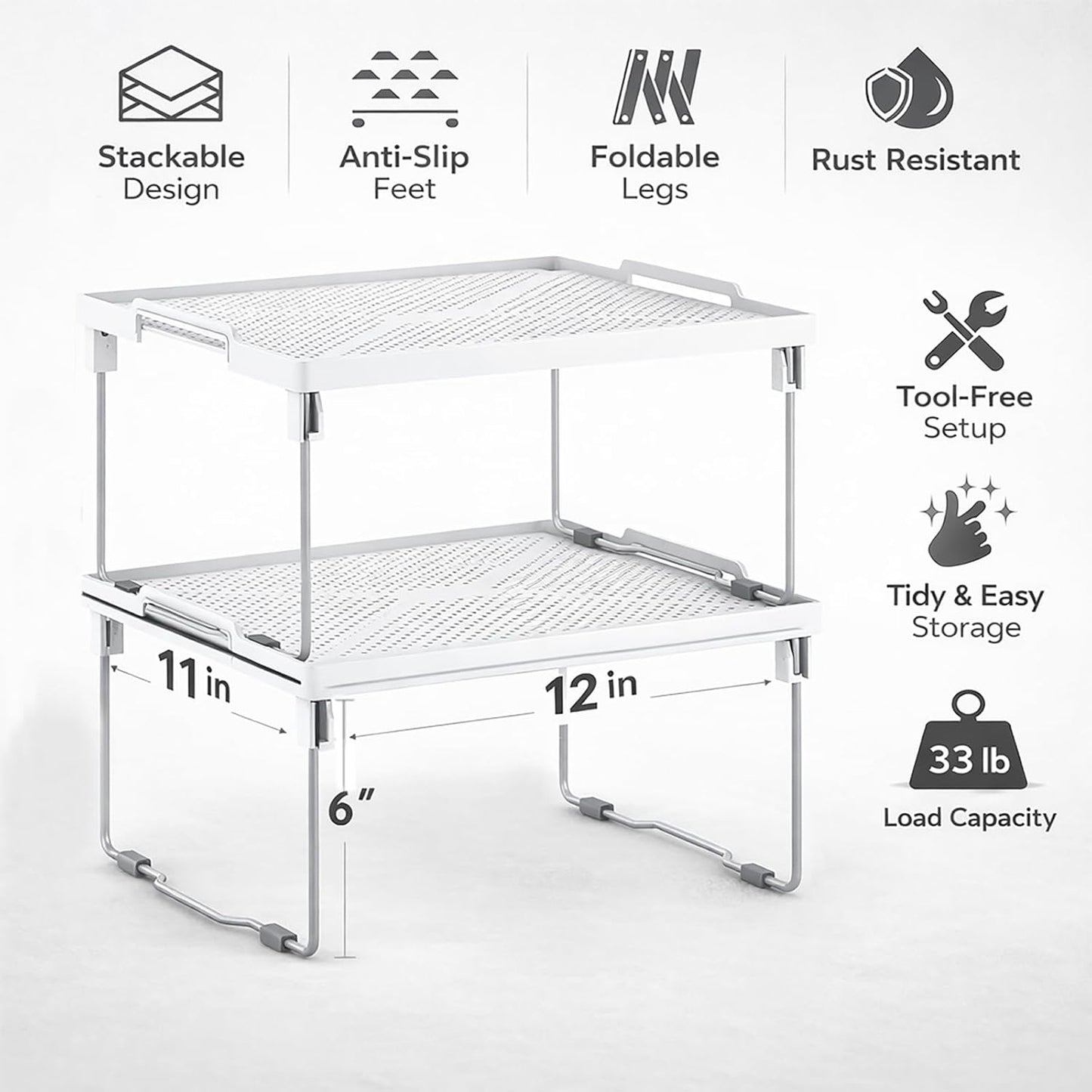 Kitchen Shelves Cabinet Organizer, Stackable Freezer Rack, Cupboard Box Organizer, Shelf Riser