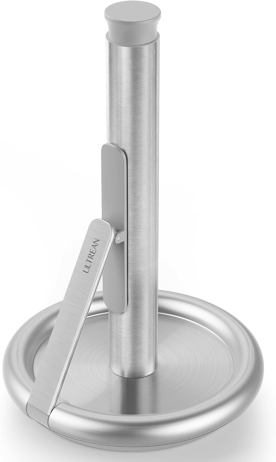 Paper Towel Holder Countertop, Freestanding Paper Towel Dispenser with Spring-Loaded Arm for One-Handed Tear, Weighted Non-Slip Base, Stainless Steel for Kitchen