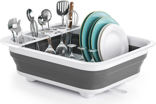 Collapsible Dish Drying Rack for RV Kitchen, Foldable Drainer Organizer for Kitchen Countertop