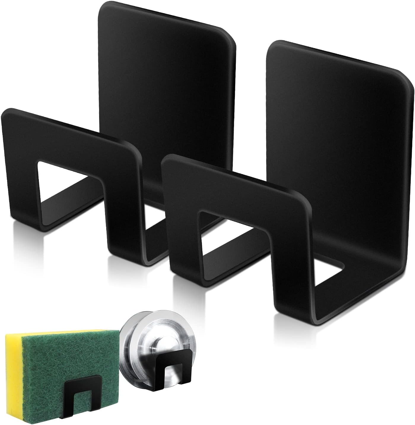 2Pcs Sponge Holder for Kitchen Sink,Premium SUS304 Stainless Steel Waterproof Sink Caddy,Quick Drying - Black