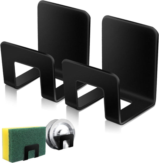 2Pcs Sponge Holder for Kitchen Sink,Premium SUS304 Stainless Steel Waterproof Sink Caddy,Quick Drying - Black