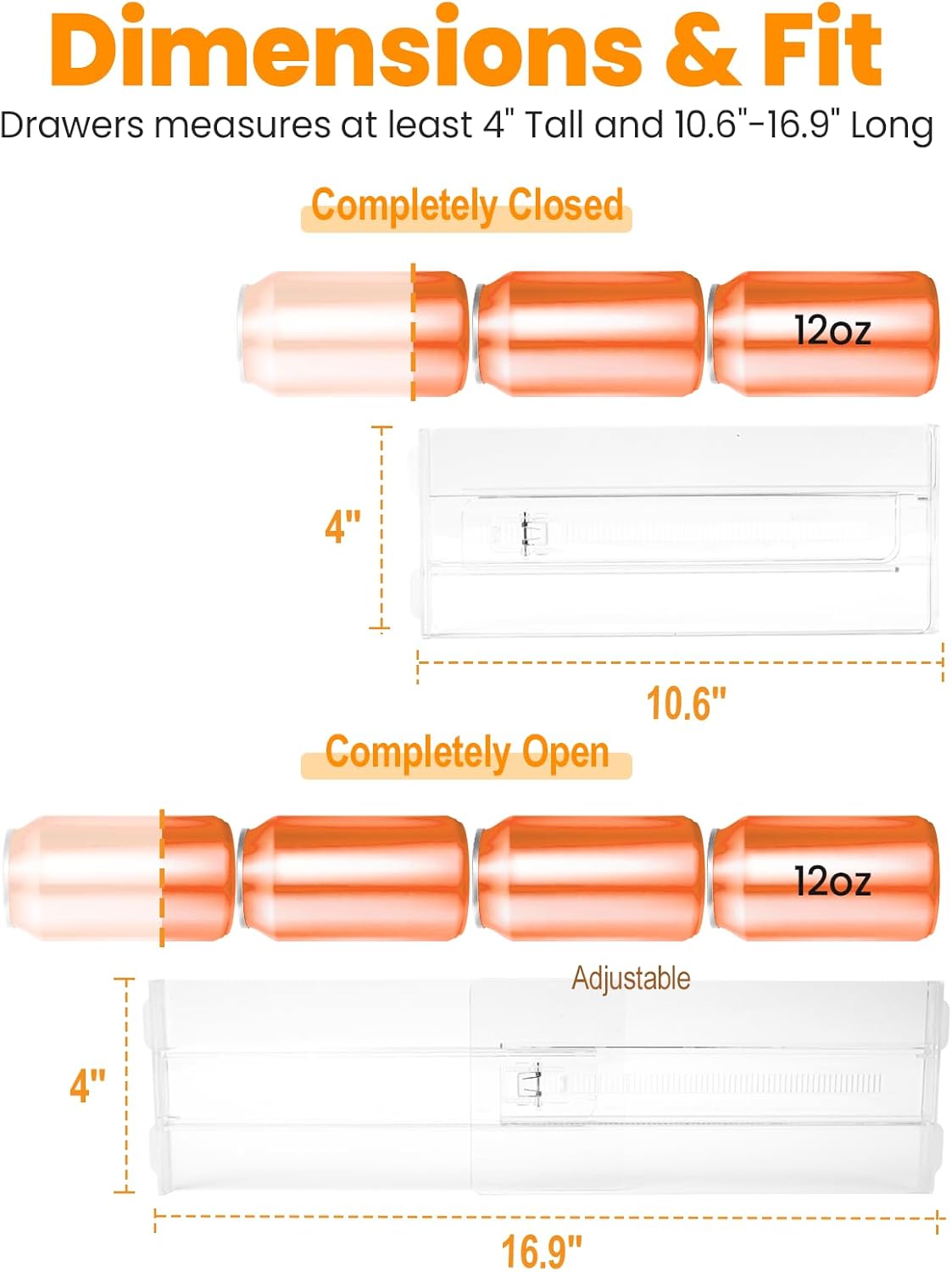 4 Pack Drawer Dividers for Clothes, 4" High 10.6"-16.9" Drawer Divider Adjustable Expandable Dresser Drawer Organizer, Clear Dresser Separators for Clothes, Underwear, Baby Clothes,Cosmetic,Toiletries