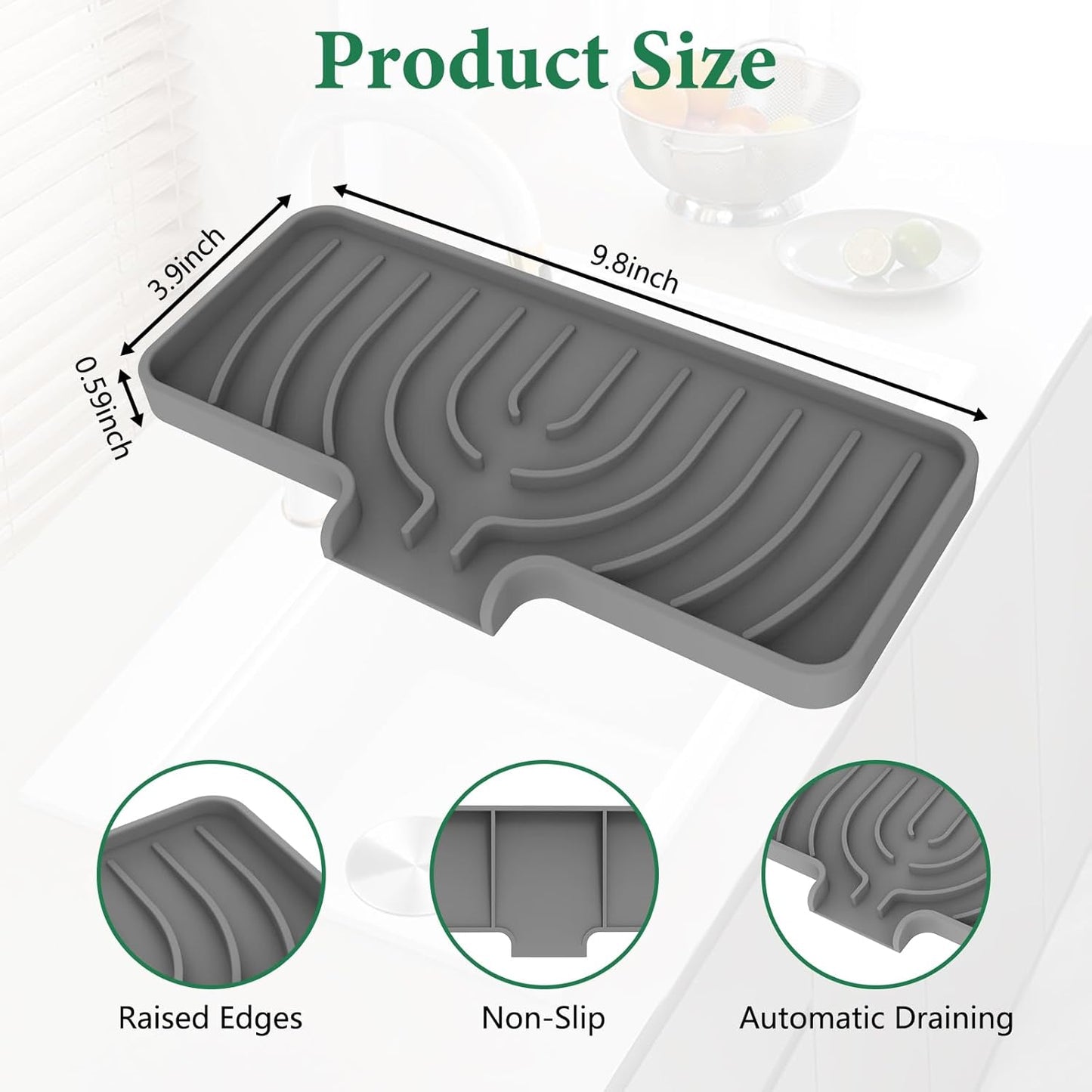 Sponge Holder for Kitchen Sink, Sink Caddy and Soap Tray | 10x4 inch Kitchen Sink Organizer | Compatible with Scrub Daddy, Kitchen Sink Accessories (Grey)