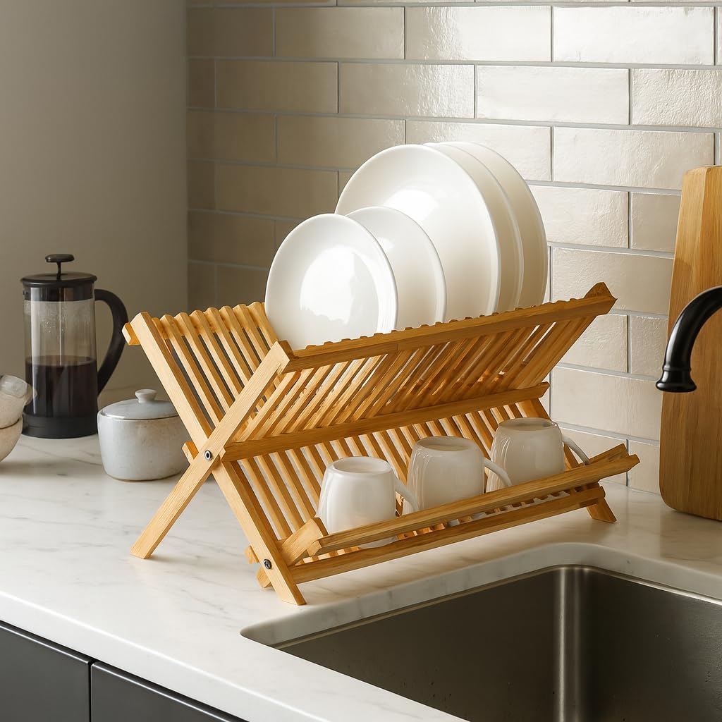 Bamboo Folding Dish Drying Rack, 20.5 x 13-Inches