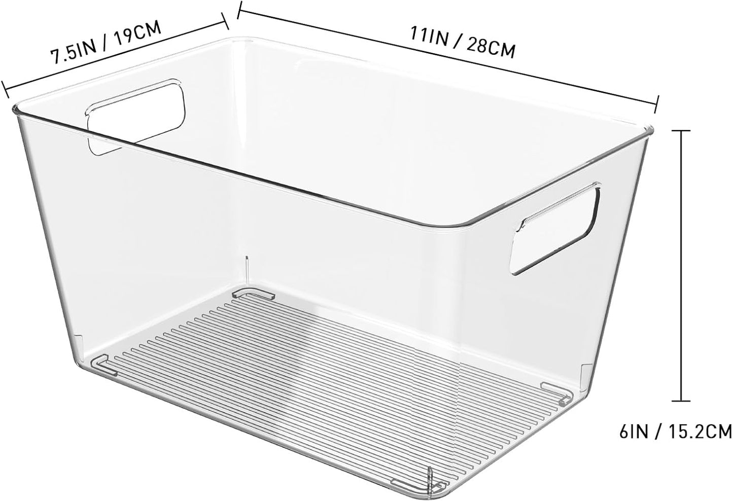 6 Pack Clear Plastic Storage Bins, 11" Large Pantry Organizer Bins with Handles