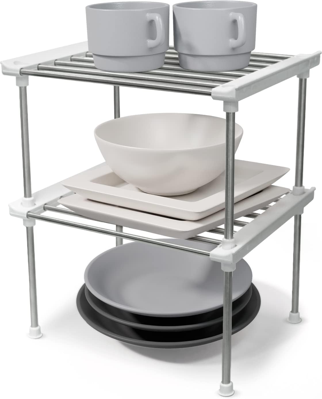 Cabinet Organizer Shelf, Set of 2 Stackable Kitchen Counter Shelves