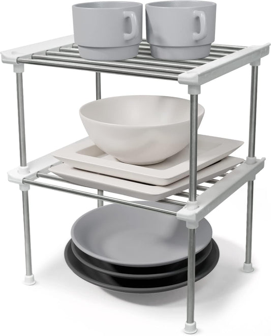 Cabinet Organizer Shelf, Set of 2 Stackable Kitchen Counter Shelves