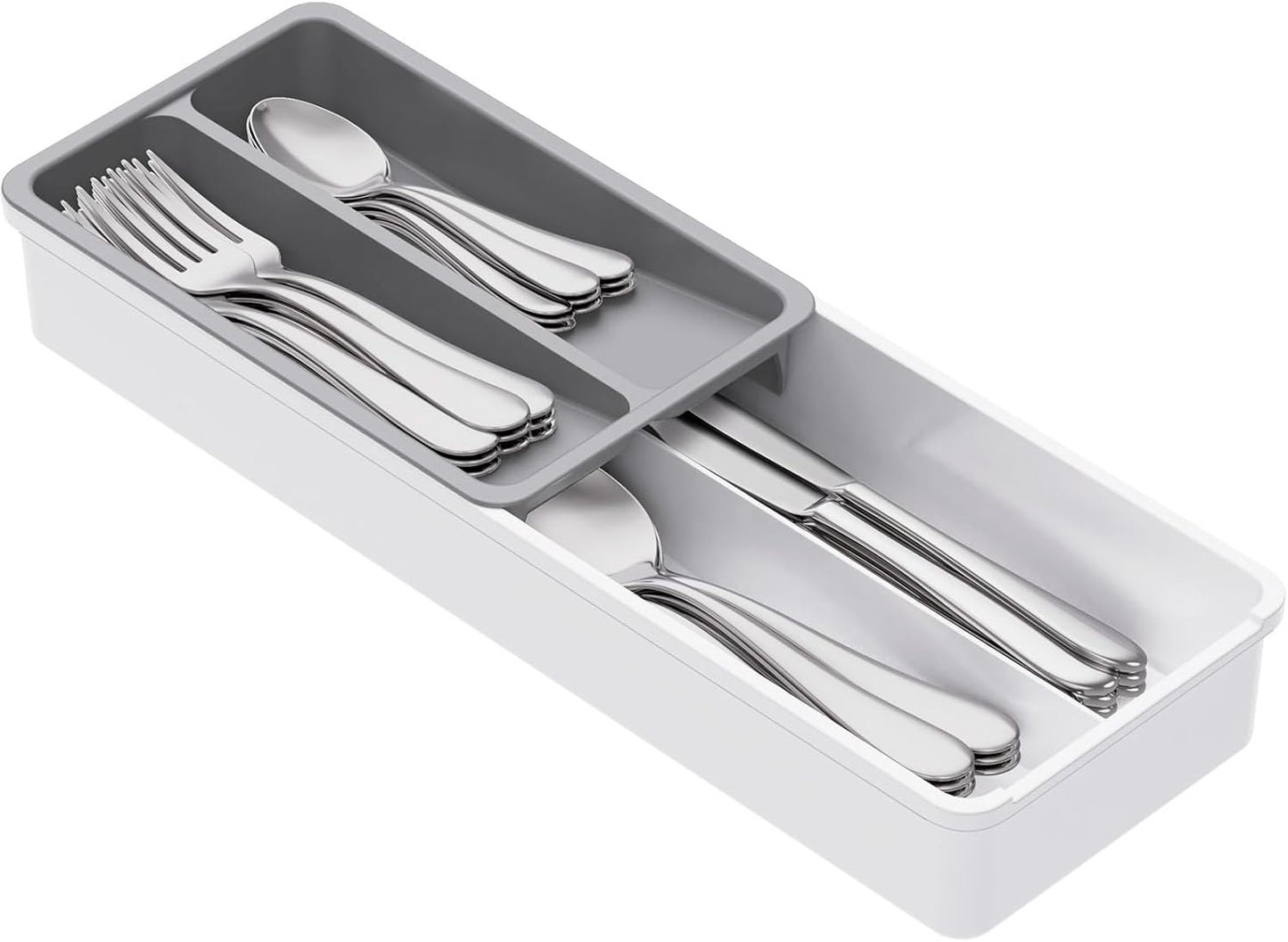 Compact Silverware Organizer for Kitchen Drawer, Narrow Flatware Tray Holder