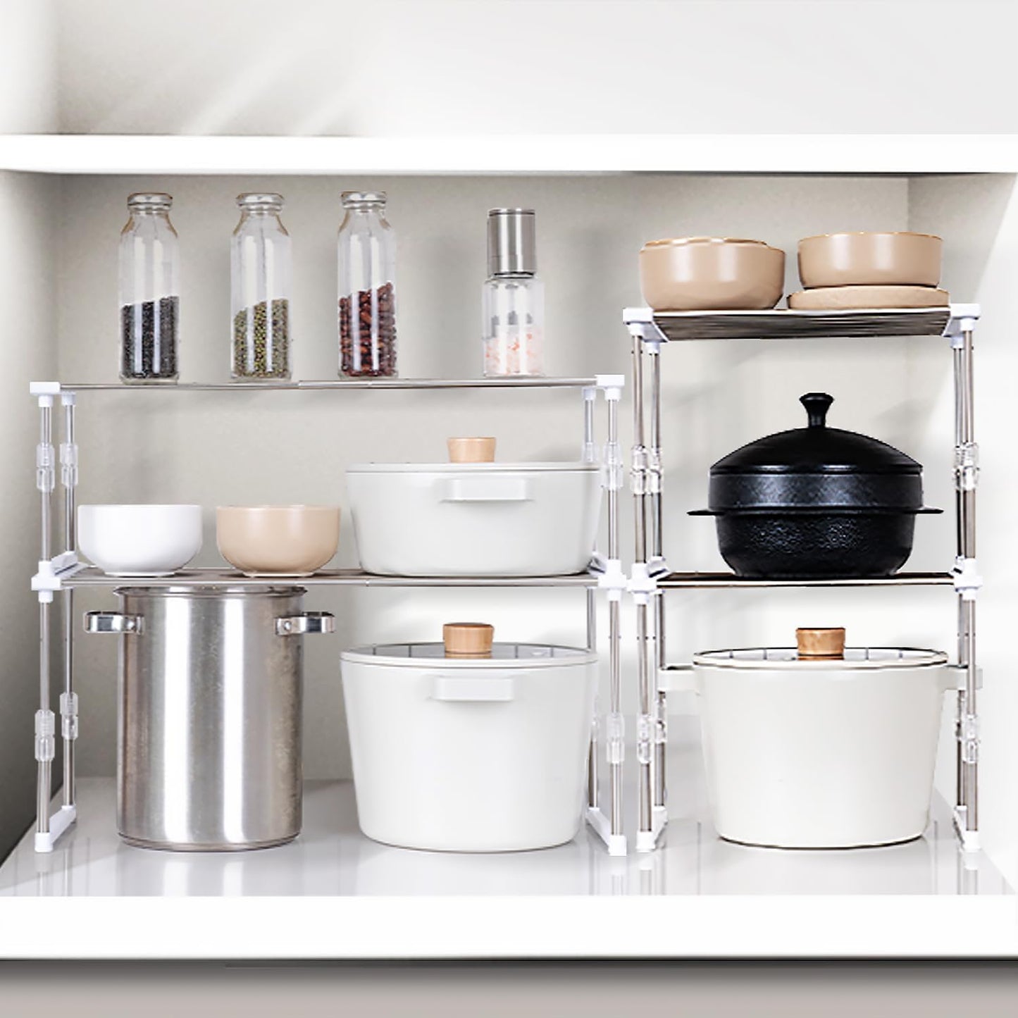 Expandable Cabinet Organizer, Set of 1 Width & Height-Adjustable Kitchen Cabinet Organizer Shelf