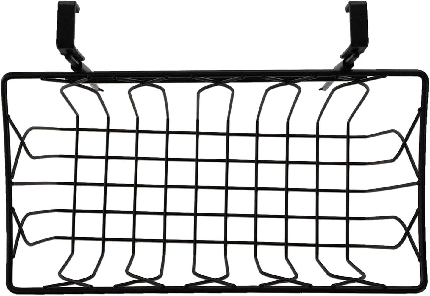 2 Pack Grid Storage Baskets with Hooks, Metal Hanging Wire Basket Kitchen Over the Cabinet Door Organizer Caddy for Cutting Board, Kitchen Wrap, Foil, Cleaning Supplies, Bakeware, Towel