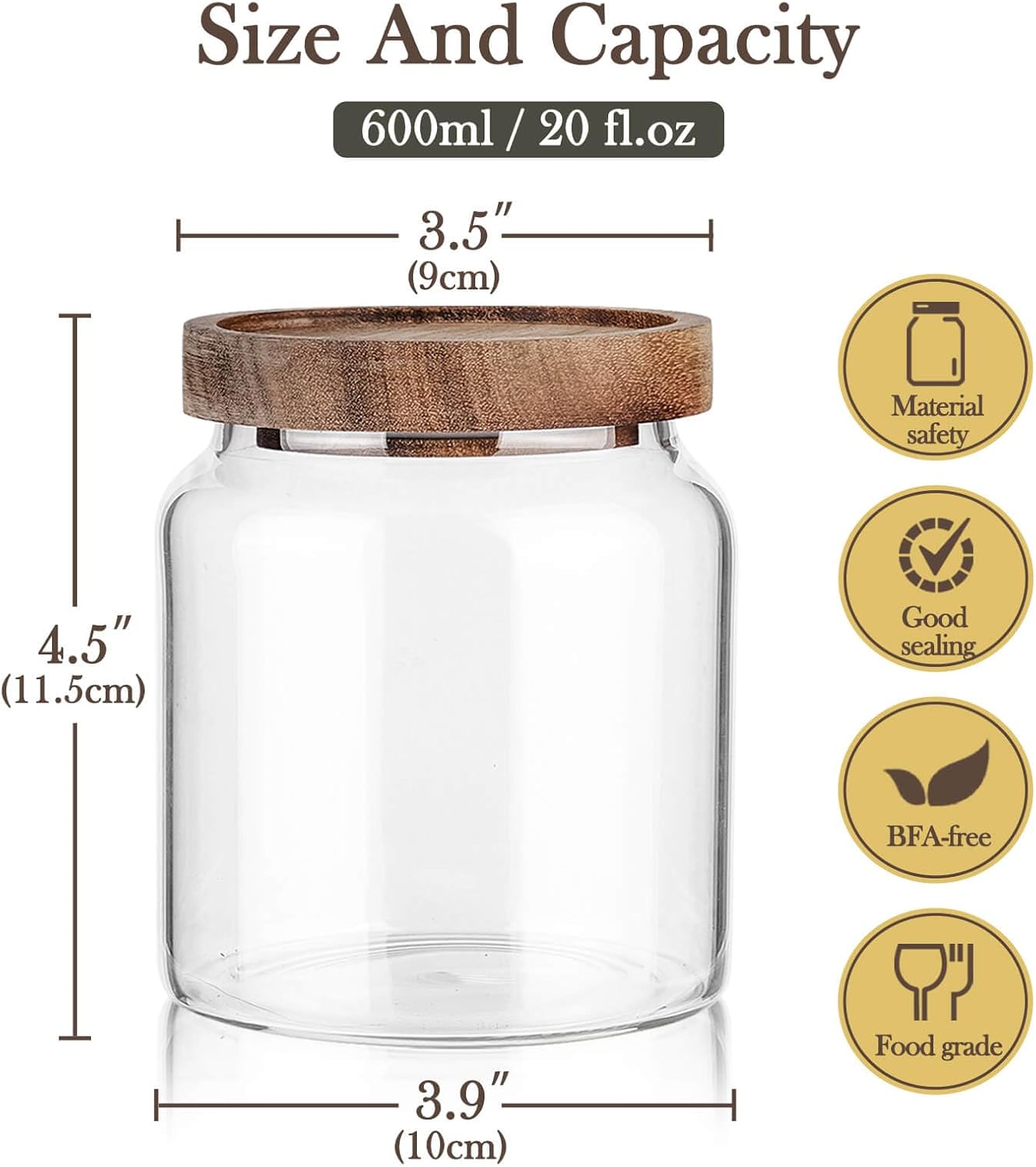 Glass Storage Container Airtight Food Jars Kitchen Canister with Wood Lids