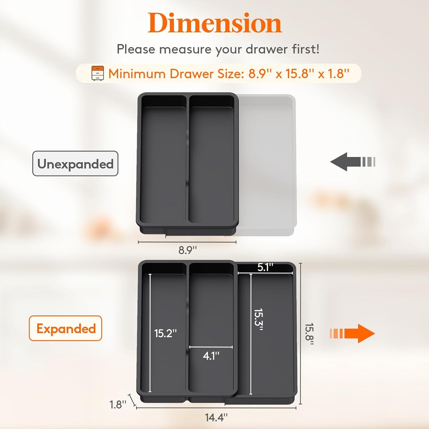 Utensil Organizer for Kitchen Drawer, Expandable Cooking Silverware Tray