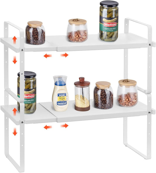 Adjustable Kitchen Cabinet Shelf Organizer, Expandable 2 Tier Cabinet Shelf