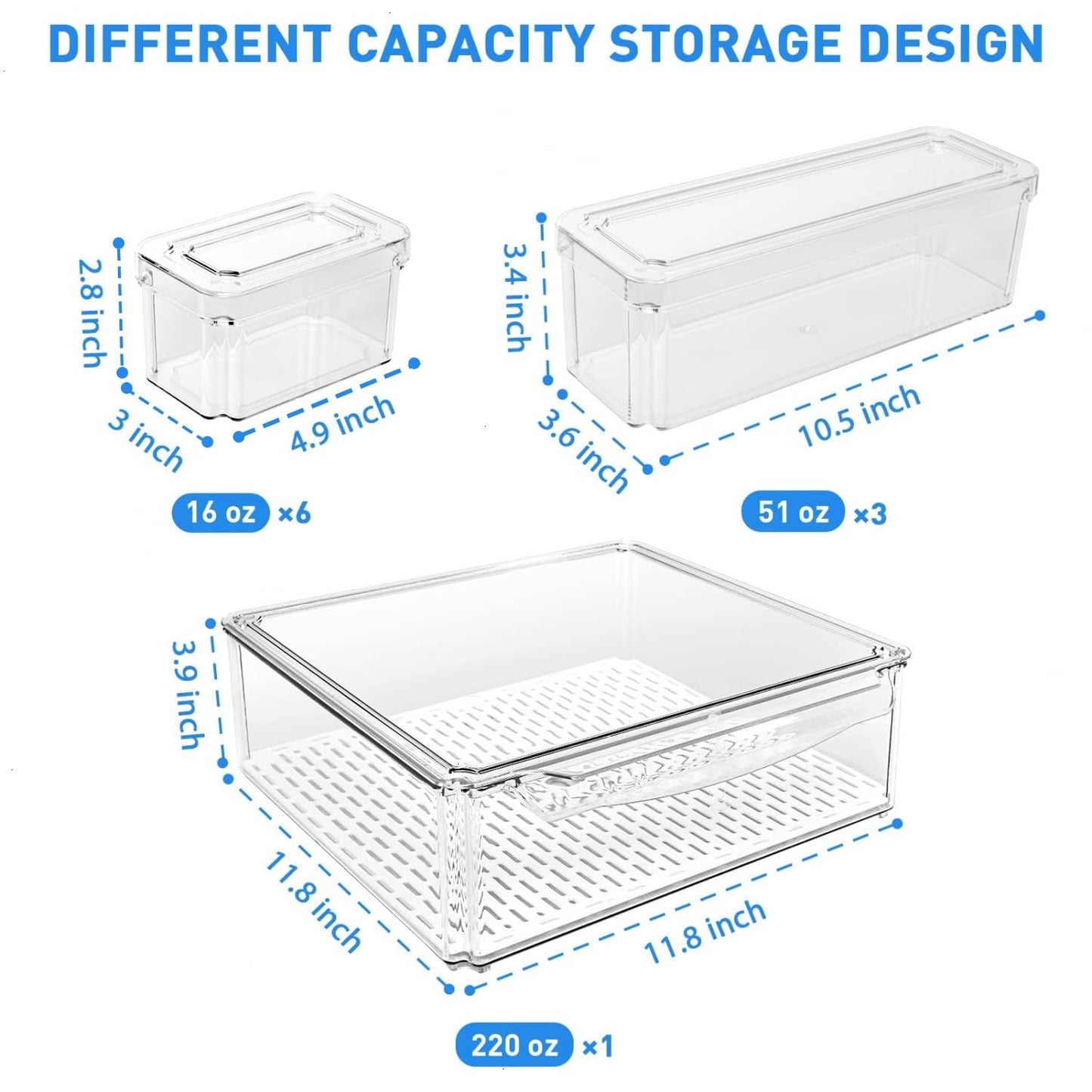10 Pack Fridge Organizer, Stackable Refrigerator Organizer Bins with Lids