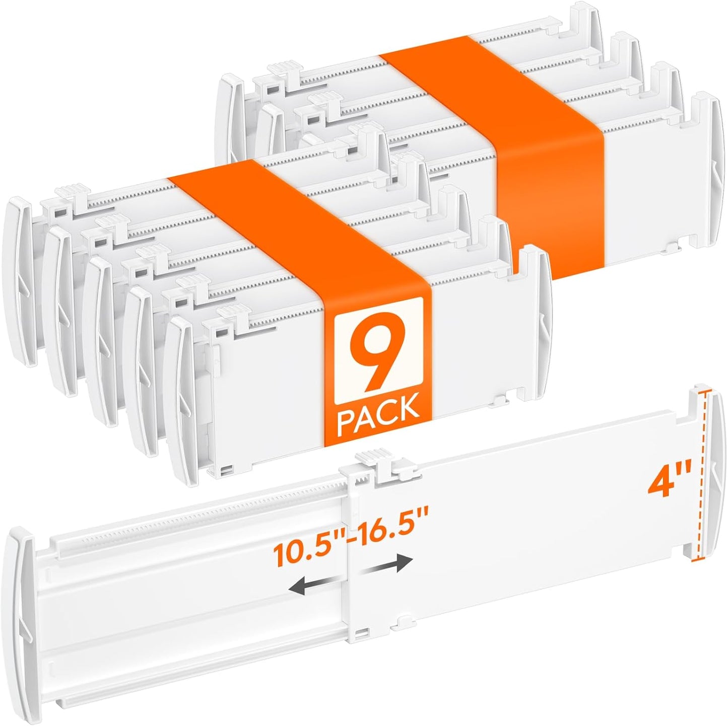4" Tall 9 Pack Drawer Dividers, 27-42cm/10.5-16.5" Expandable Drawer Divider for Clothes