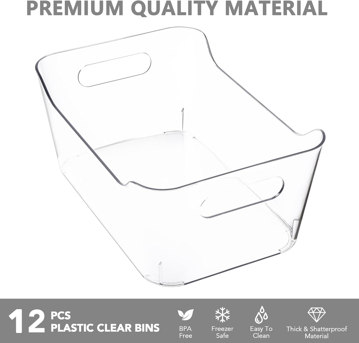 12 Pack Plastic Storage Bins, Multi-Use Organizer Bins, Pantry Organizer