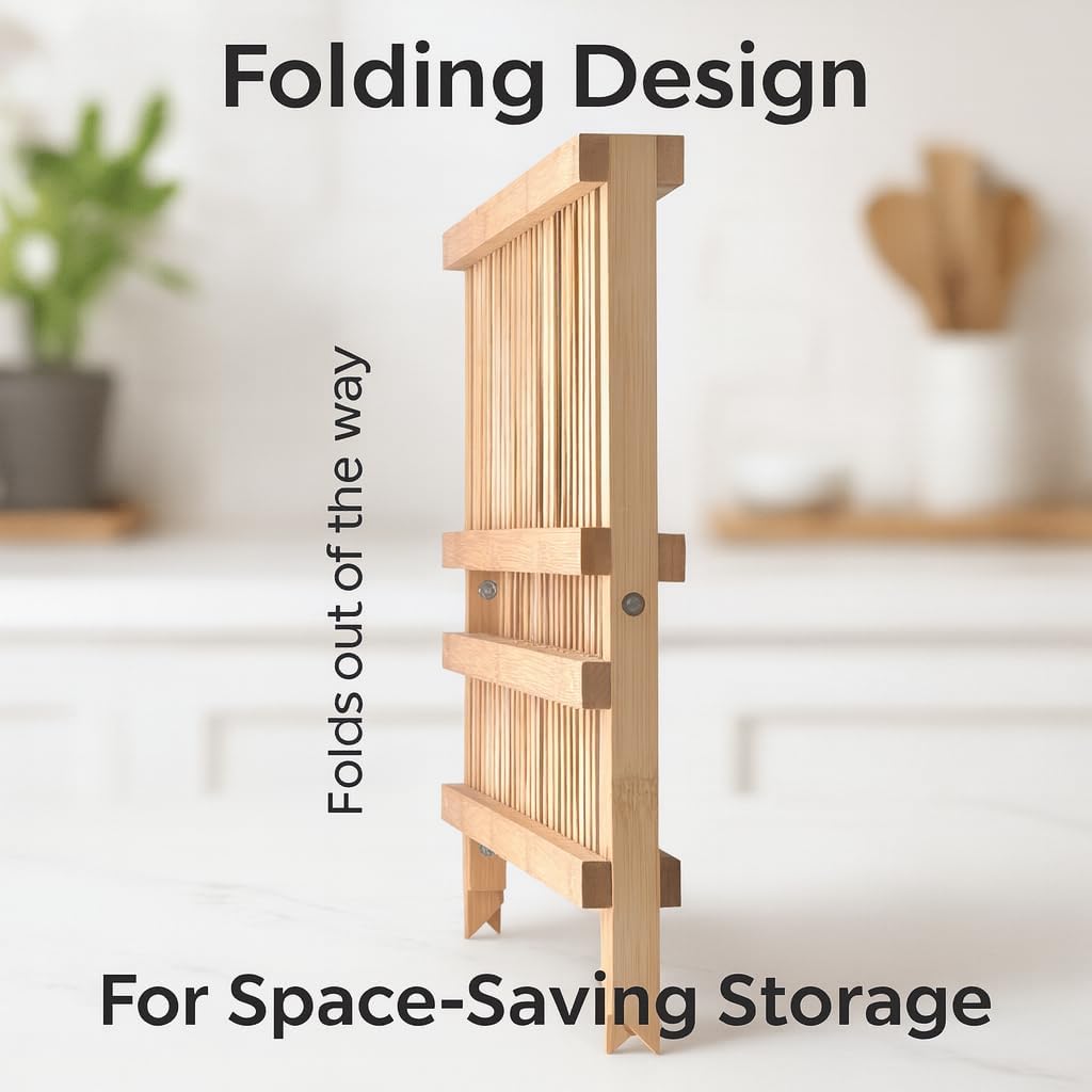 Bamboo Folding Dish Drying Rack, 20.5 x 13-Inches