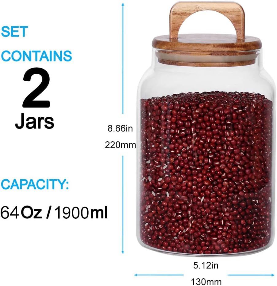 Canister Set of 2, Glass Kitchen Canisters with Airtight Acacia Lid