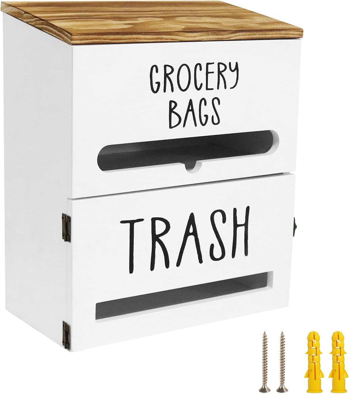 2 in 1 Trash Bag Dispenser, Double Wall Mounted,Wood Trash Bag Holder, used in kitchen, garage
