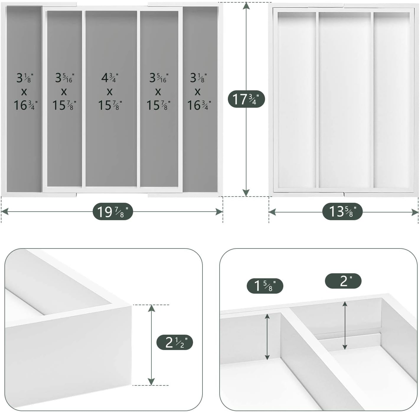 Utensil Organizer for Kitchen Drawers - Bamboo Silverware Tray Expandable 5 Slots Drawer Organizer for Office and Pantry Supplies W13.7-19.9" x L17.6 X H2.5 (White)