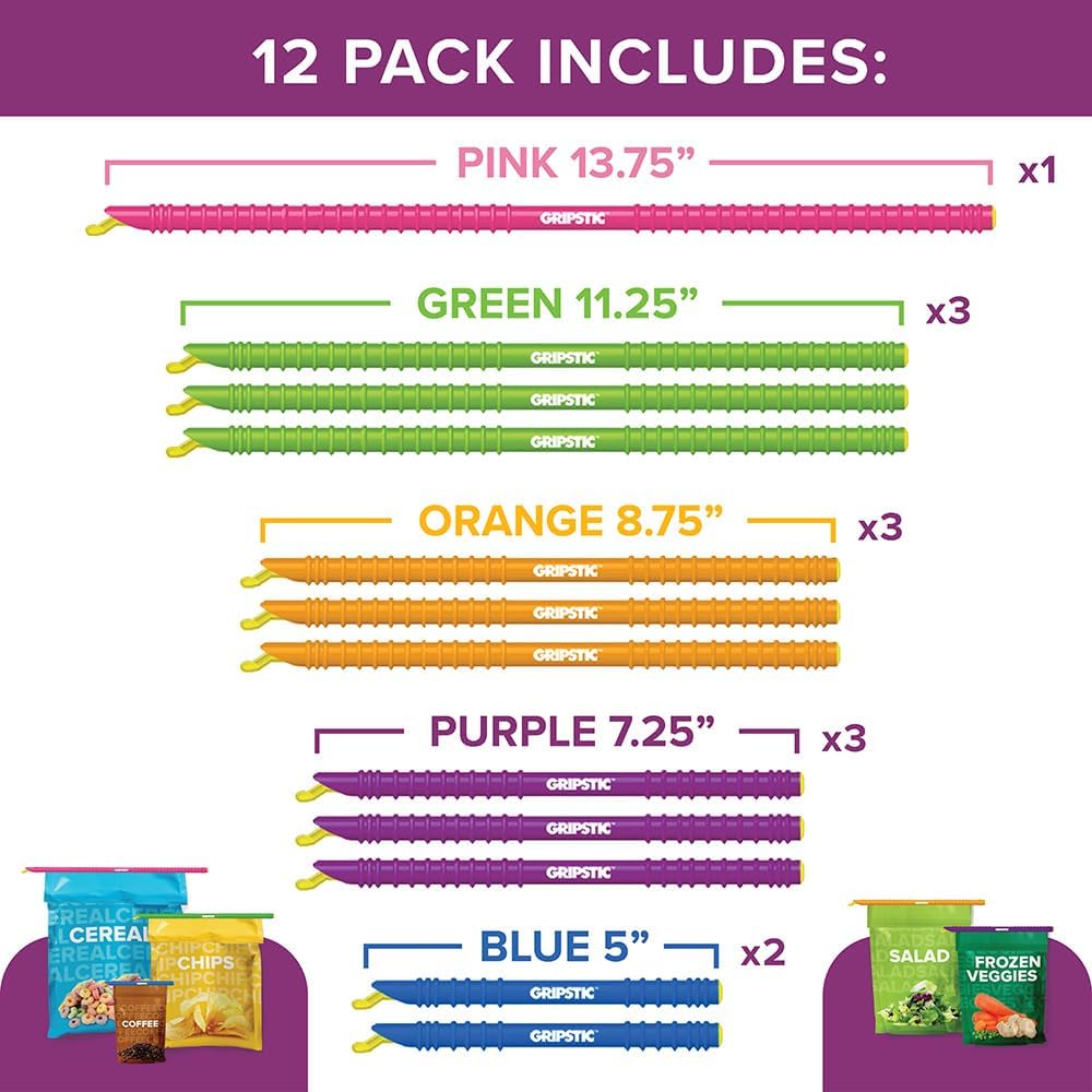 12-Pack Assorted Bag Sealers – Airtight Reusable Chip Bag Clips for Food Storage