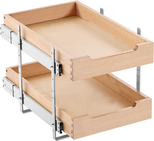 2 Tier Pull Out Cabinet Organizer, 14" W x 21" D Cabinet Drawer, Soft Close Slide out Shelf