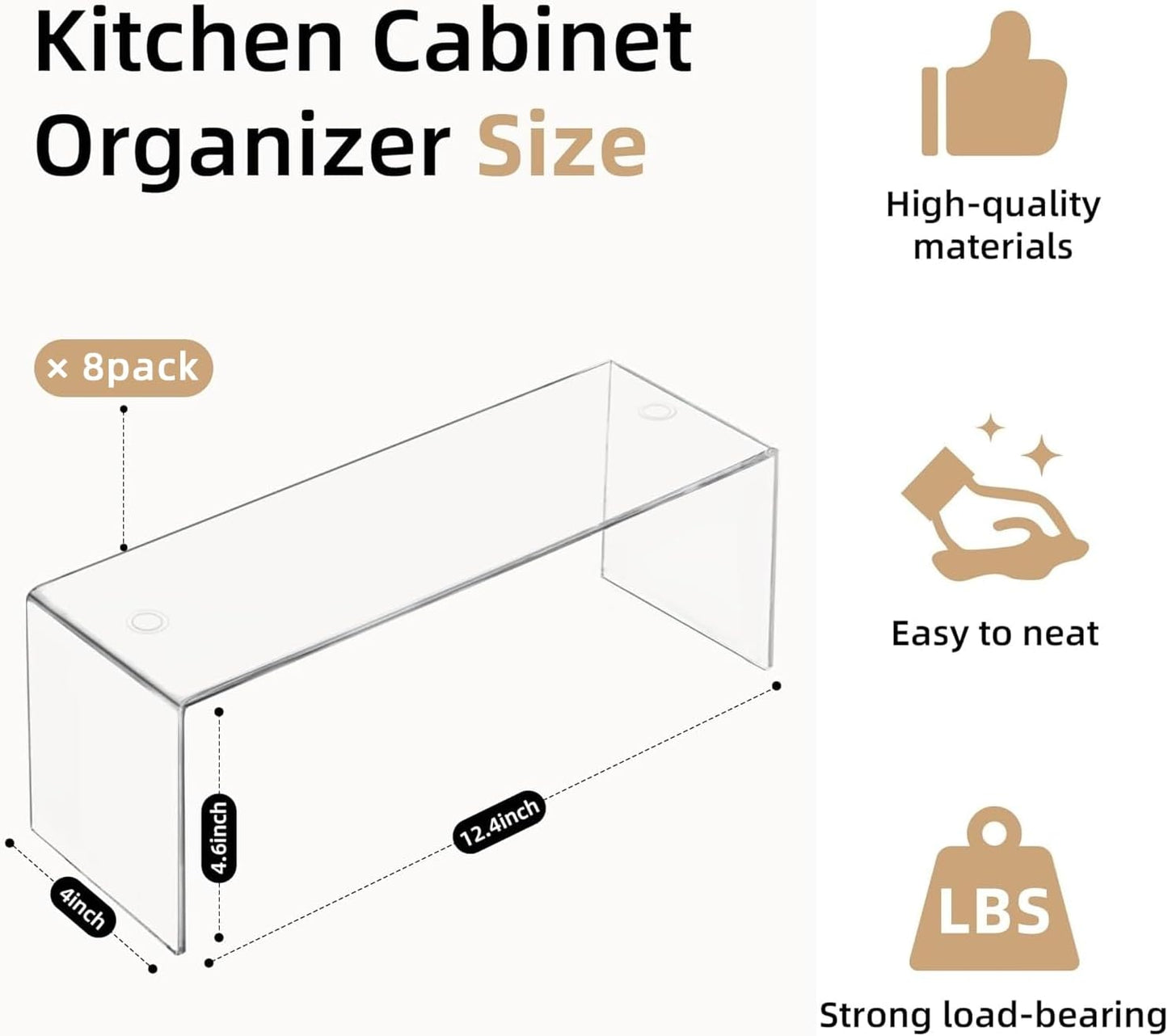 8 Packs Cabinet Organizer Shelf, Acrylic kitchen Cabinet Shelves, Shelf Riser for Dishes, Spices