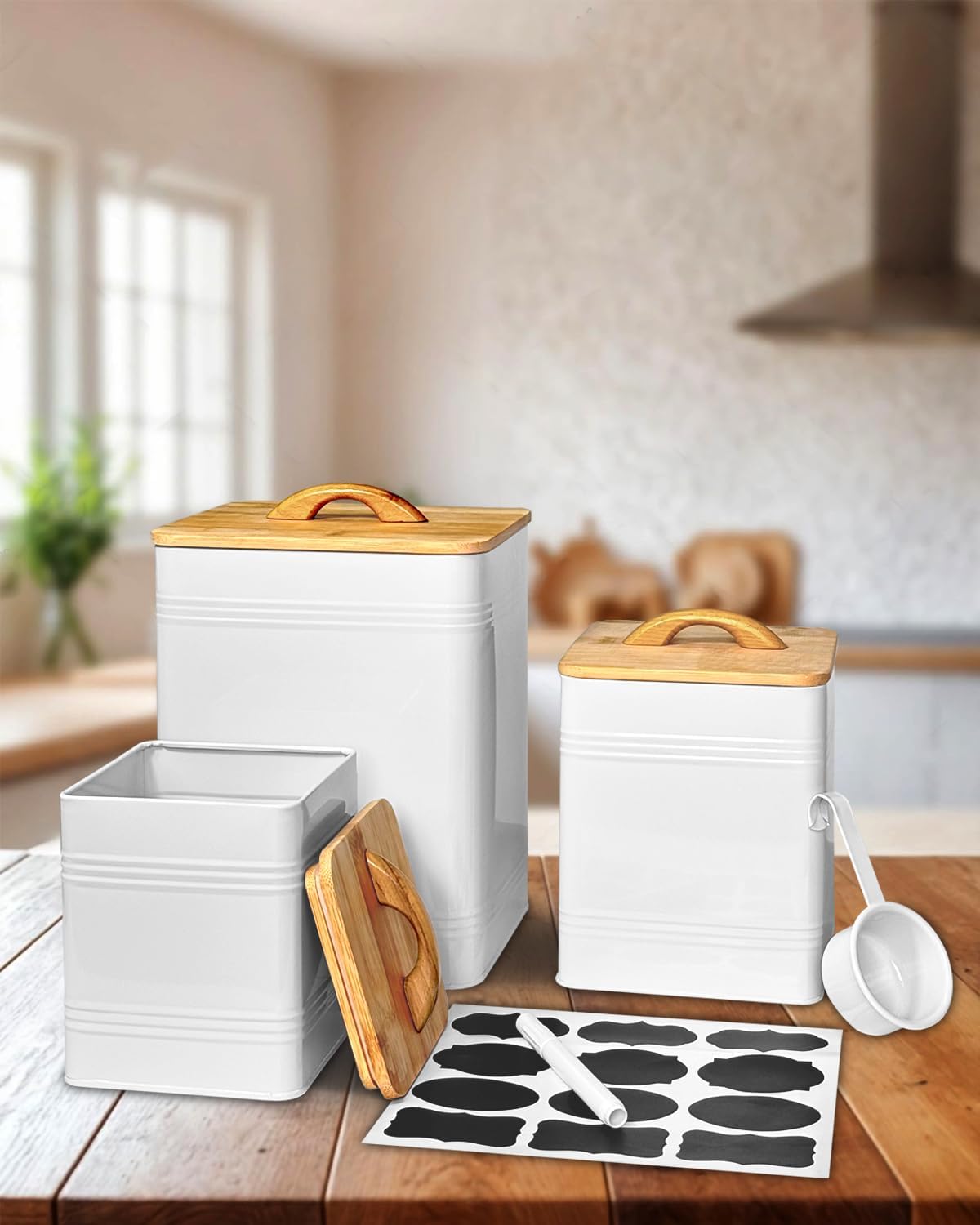 Kitchen Canister Set of 3 - Large 7 Qt Flour and Sugar Containers Airtight