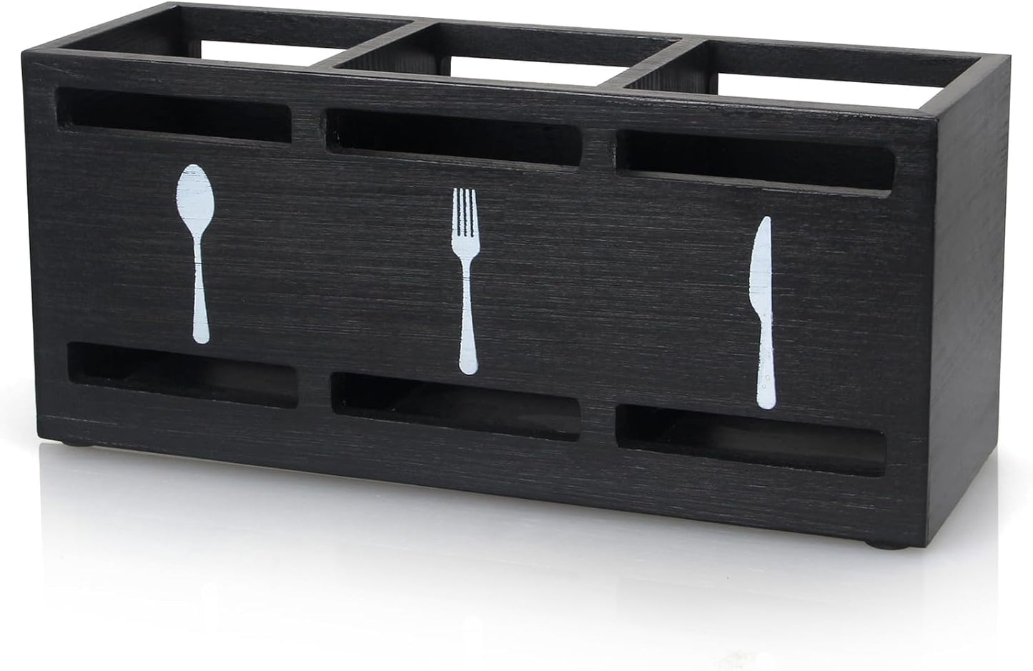 Wooden Silverware Caddy Flatware Cutlery Holder Wood Silverware Organizer Containers Small Black Kitchen Utensil Holder for Countertop Spoon and Fork Holder Flatware Utensils Caddy for Party